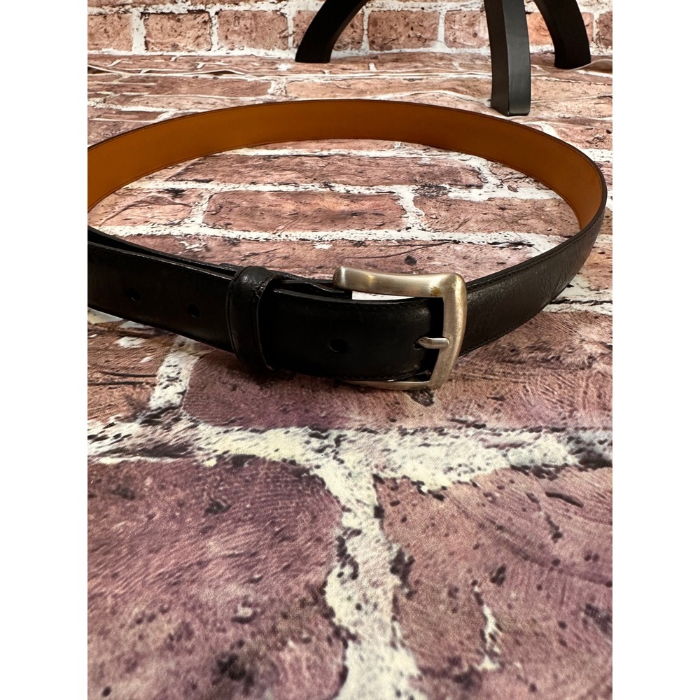 Mens Black Genuine Leather Belt Silver Buckle Size 36 1005362 010 - Picture 2 of 7